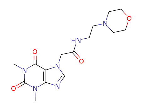 Molecular Structure of 101099-99-4 (7H-Purine-7-acetamide,
1,2,3,6-tetrahydro-1,3-dimethyl-N-[2-(4-morpholinyl)ethyl]-2,6-dioxo-)