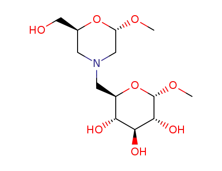 Molecular Structure of 1338809-58-7 (methyl 6-deoxy-6-((2S,6S)-6-methoxy-2-(hydroxymethyl)morpholin-4-yl)-α-D-glucopyranoside)