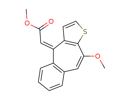 Molecular Structure of 98320-26-4 ([10-Methoxy-4H-benzo[4,5]cyclohepta[1,2-b]thiophen-4-ylidene]-acetic acid methyl ester)