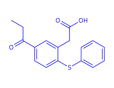Molecular Structure of 103918-73-6 (2-Phenylthio-5-propionylphenylacetic acid)