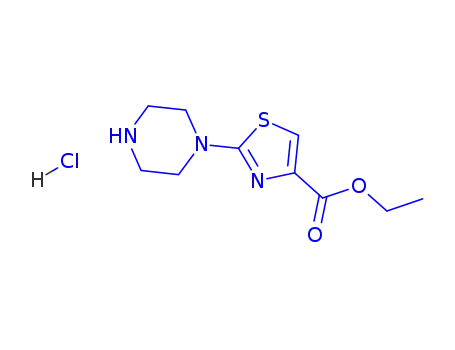 Molecular Structure of 105653-53-0 (4-Thiazolecarboxylic acid, 2-(1-piperazinyl)-, ethyl ester, dihydrochloride)