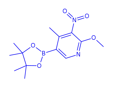Molecular Structure of 1310384-94-1 (2-Methoxy-4-Methyl-3-nitro-5-(4,4,5,5-tetraMethyl-1,3,2-dioxaborolan-2-yl)pyridine)