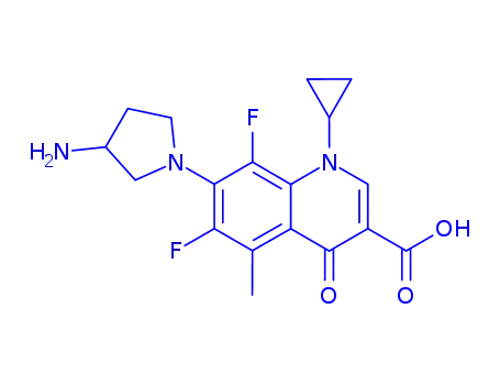 Molecular Structure of 178233-18-6 (7-(3-aminopyrrolidin-1-yl)-1-cyclopropyl-6,8-difluoro-5-methyl-4-oxo-q uinoline-3-carboxylic acid)