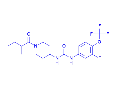 Molecular Structure of 1809885-32-2 (1-(3-fluoro-4-(trifluoromethoxy)phenyl)-3-(1-(2-methylbutanoyl)piperidin-4-yl)urea)
