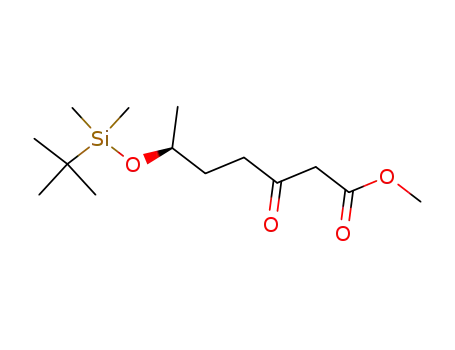 Molecular Structure of 137449-10-6 (Heptanoic acid, 6-[[(1,1-dimethylethyl)dimethylsilyl]oxy]-3-oxo-, methyl
ester, (S)-)