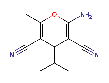 Molecular Structure of 89809-84-7 (4H-Pyran-3,5-dicarbonitrile, 2-amino-6-methyl-4-(1-methylethyl)-)