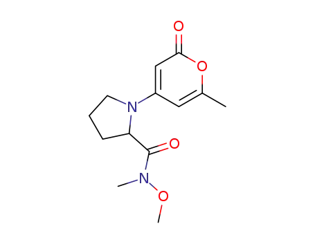 Molecular Structure of 505097-72-3 (2-Pyrrolidinecarboxamide,
N-methoxy-N-methyl-1-(6-methyl-2-oxo-2H-pyran-4-yl)-)