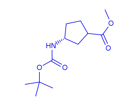 Molecular Structure of 1400583-12-1 (Cyclopentanecarboxylic acid, 3-[[(1,1-diMethylethoxy)carbonyl]aMino]-, Methyl ester)