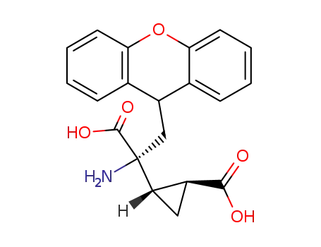 Molecular Structure of 201851-15-2 ((1S,2S)-2-[(R)-1-Amino-1-carboxy-2-(9H-xanthen-9-yl)-ethyl]-cyclopropanecarboxylic acid)