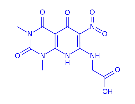 Molecular Structure of 141985-38-8 (N-(1,3-dimethyl-6-nitro-2,4,5-trioxo-1,2,3,4,5,8-hexahydropyrido[2,3-d]pyrimidin-7-yl)glycine)