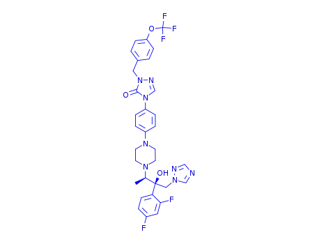 Molecular Structure of 210562-98-4 (4-[4-[4-[(1R,2R)-2-(2,4-Difluorophenyl)-2-hydroxy-1-methyl-3-(1H-1,2,4-triazol-1-yl)propyl]-1-piperazinyl]phenyl]-2-[4-(trifluoromethoxy)benzyl]-2,4-dihydro-3H-1,2,4-triazol-3-one)