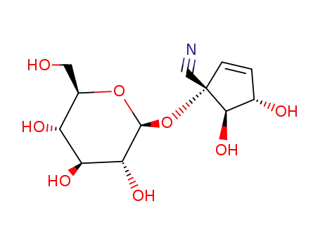 Molecular Structure of 14332-17-3 ((1R,4S,5R)-1-(beta-D-glucopyranosyloxy)-4,5-dihydroxycyclopent-2-ene-1-carbonitrile)