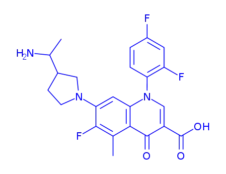 Molecular Structure of 143383-60-2 (7-{(3R)-3-[(1S)-1-aminoethyl]pyrrolidin-1-yl}-1-(2,4-difluorophenyl)-6-fluoro-5-methyl-4-oxo-1,4-dihydroquinoline-3-carboxylic acid)