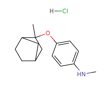 Molecular Structure of 56715-06-1 (Benzenamine, N-methyl-4-[(2-methylbicyclo[2.2.1]hept-2-yl)oxy]-,
hydrochloride)