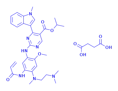 Molecular Structure of 2389149-74-8 (isopropyl 2-((5-acrylamido-4-((2-(dimethylamino)ethyl) (methyl)amino)-2-methoxyphenyl)amino)-4-(1-methyl-1H-indol-3-yl)pyrimidine-5-carboxylate monosuccinate)
