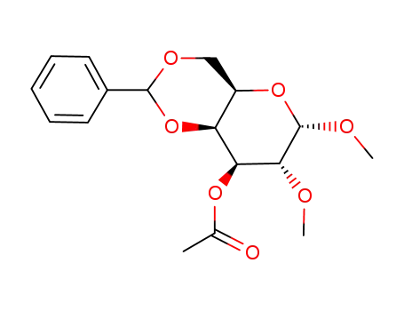 Molecular Structure of 81825-64-1 (methyl 3-O-acetyl-4,6-O-benzylidene-2-O-methyl-α-D-galactopyranoside)