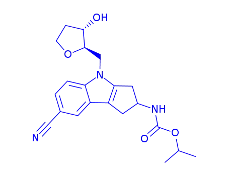 Molecular Structure of 1307213-00-8 (isopropyl ((S)-7-cyano-4-(((2R,3S)-3-hydroxytetrahydrofuran-2-yl)methyl)-1,2,3,4-tetrahydrocyclopenta[b]indol-2-yl)carbamate)