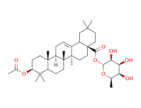 Molecular Structure of 94795-68-3 ((4aS,6aS,6bR,10S,12aR,12bR)-10-Acetoxy-2,2,6a,6b,9,9,12a-heptamethyl-1,3,4,5,6,6a,6b,7,8,8a,9,10,11,12,12a,12b,13,14b-octadecahydro-2H-picene-4a-carboxylic acid (2R,3S,4S,5R,6R)-3,4,5-trihydroxy-6-methyl-tetrahydro-pyran-2-yl ester)
