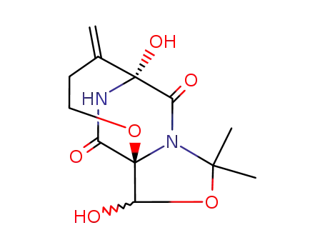 (1<i>S</i>)-6-hydroxy-9-(1-hydroxy-1-methyl-ethyl)-5-methylene-8,10-dioxo-2-oxa-7,9-diaza-bicyclo[4.2.2]decane-1-carbaldehyde 1,9-cyclohemiacetal