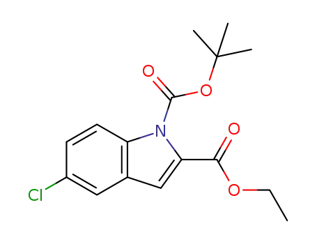 Molecular Structure of 1100052-75-2 (1-(tert-butyl) 2-ethyl 5-chloro-1H-indole-1,2-dicarboxylate)