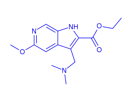Molecular Structure of 411239-11-7 (ETHYL 3-((DIMETHYLAMINO)METHYL)-5-METHOXY-1H-PYRROLO[2,3-C]PYRIDINE-2-CARBOXYLATE)