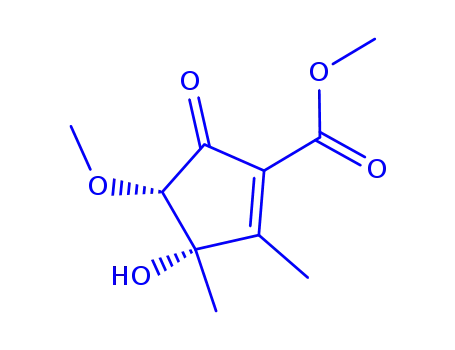 Molecular Structure of 282715-38-2 (1-Cyclopentene-1-carboxylic acid, 3-hydroxy-4-methoxy-2,3-dimethyl-5-oxo-, methyl ester, (3R,4S)-rel- (9CI))