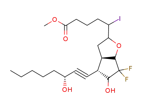 5-[(3aR,4S)-6,6-Difluoro-5-hydroxy-4-((R)-3-hydroxy-oct-1-ynyl)-hexahydro-cyclopenta[b]furan-2-yl]-5-iodo-pentanoic acid methyl ester