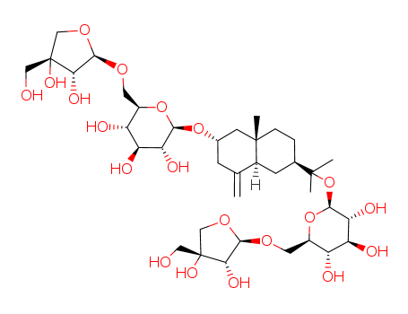 Molecular Structure of 126054-82-8 (b-D-Glucopyranoside,1-[(2R,4aS,6S,8aS)-6-[(6-O-D-apio-b-D-furanosyl-b-D-glucopyranosyl)oxy]decahydro-4a-methyl-8-methylene-2-naphthalenyl]-1-methylethyl6-O-D-apio-b-D-furanosyl- (9CI))
