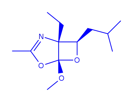 Molecular Structure of 647012-69-9 (4,6-Dioxa-2-azabicyclo[3.2.0]hept-2-ene,1-ethyl-5-methoxy-3-methyl-7-(2-methylpropyl)-,(1R,5S,7R)-rel-(9CI))