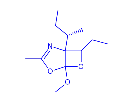 Molecular Structure of 647012-96-2 (4,6-Dioxa-2-azabicyclo[3.2.0]hept-2-ene,7-ethyl-5-methoxy-3-methyl-1-(1-methylpropyl)-,(1R,5S,7R)-rel-(9CI))