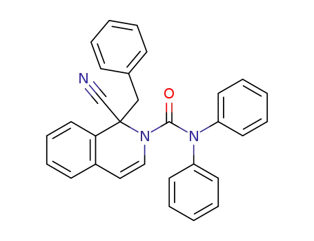 Molecular Structure of 113605-04-2 (2(1H)-Isoquinolinecarboxamide,
1-cyano-N,N-diphenyl-1-(phenylmethyl)-)