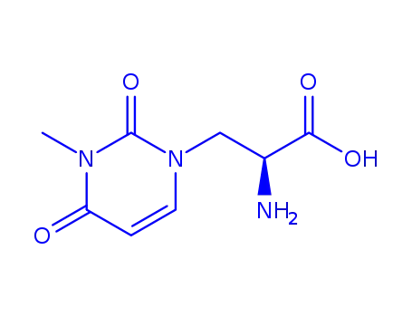 Molecular Structure of 569371-09-1 (1(2H)-Pyrimidinepropanoic acid, alpha-amino-3,4-dihydro-3-methyl-2,4-dioxo-, (alphaS)- (9CI))