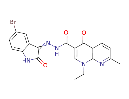 Molecular Structure of 1253047-30-1 (N'-(5-bromo-2-oxoindolin-3-ylidene)-1-ethyl-1,4-dihydro-7-methyl-4-oxo-1,8-naphthyridine-3-carbohydrazide)
