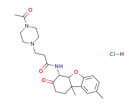 Molecular Structure of 58323-10-7 (piperazinium, 1-acetyl-4-(3-amino-3-oxopropyl)-1-[(4S,4aS,9bR)-1,2,3,4,4a,9b-hexahydro-8,9b-dimethyl-3-oxo-4-dibenzofuranyl]-, monohydrochloride)