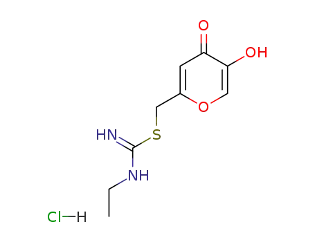 Molecular Structure of 115049-92-8 (2-(ethylcarbamimidoylmercapto-methyl)-5-hydroxy-pyran-4-one; hydrochloride)