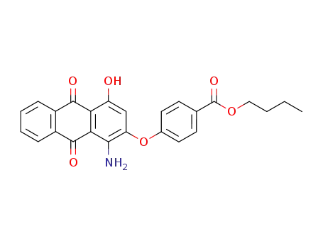 Molecular Structure of 79609-62-4 (Benzoic acid,
4-[(1-amino-9,10-dihydro-4-hydroxy-9,10-dioxo-2-anthracenyl)oxy]-,
butyl ester)