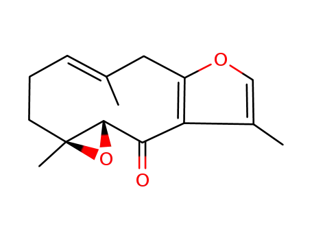 Molecular Structure of 7727-79-9 ((1aR,4E,10aR)-1a,3,6,10a-Tetrahydro-1a,5,9-trimethyloxireno[4,5]cyclodeca[1,2-b]furan-10(2H)-one)