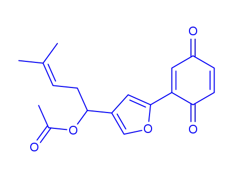 Molecular Structure of 80348-64-7 ((-)-2-[4-[(S)-1-Acetoxy-4-methyl-3-pentenyl]-2-furanyl]-2,5-cyclohexadiene-1,4-dione)