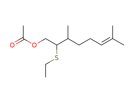 Molecular Structure of 61559-13-5 (6-Octen-1-ol, 2-(ethylthio)-3,7-dimethyl-, acetate)