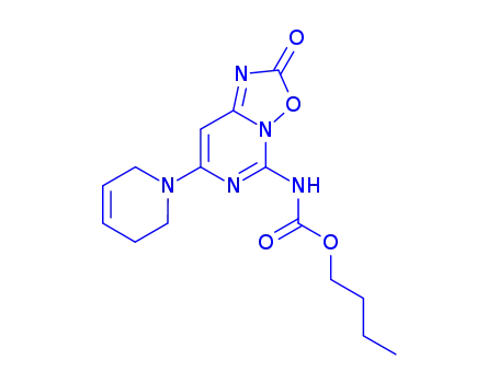 Molecular Structure of 83395-28-2 (butyl N-[4-(3,6-dihydro-2H-pyridin-1-yl)-8-oxo-9-oxa-1,3,7-triazabicyc lo[4.3.0]nona-2,4,6-trien-2-yl]carbamate)