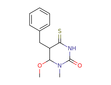 Molecular Structure of 61686-80-4 (2(1H)-Pyrimidinone,
tetrahydro-6-methoxy-1-methyl-5-(phenylmethyl)-4-thioxo-)