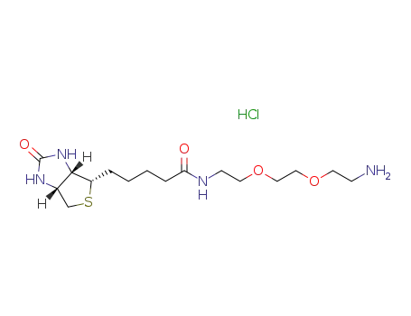 Molecular Structure of 862373-14-6 ((3aS,4S,6aR)-N-[2-[2-(2-Aminoethoxy)ethoxy]ethyl]hexahydro-2-oxo-1H-thieno[3,4-d]imidazole-4-pentanamide monohydrochloride)
