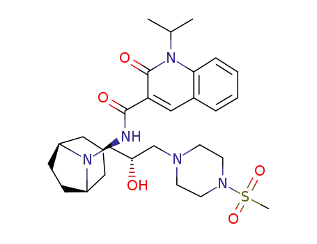 Molecular Structure of 886579-13-1 (3-Quinolinecarboxamide, 1,2-dihydro-N-[(3-endo)-8-[(2S)-2-hydroxy-3-[4-(methylsulfonyl)-1-piperazinyl]propyl]-8-azabicyclo[3.2.1]oct-3-yl]-1-(1-methylethyl)-2-oxo-)