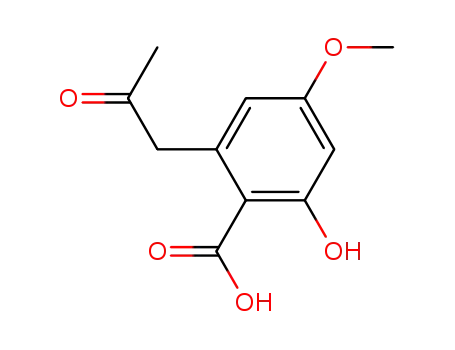 Molecular Structure of 6512-80-7 (Benzoic acid,2-hydroxy-4-methoxy-6-(2-oxopropyl)-)