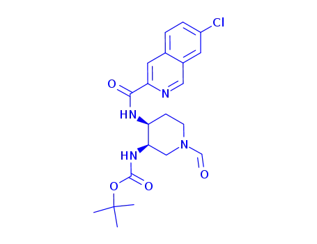 Carbamic  acid,  [4-[[(7-chloro-3-isoquinolinyl)carbonyl]amino]-1-formyl-3-piperidinyl]-,  1,1-dimethylethyl  ester  (9CI)