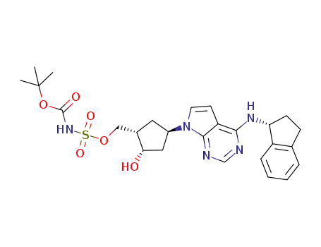 Molecular Structure of 945950-17-4 (tert-butyl {[((1S,2S,4R)-4-{4-[(1R)-2,3-dihydro-1H-inden-1-ylamino]-7H-pyrrolo[2,3-d]pyrimidin-7-yl}-2-hydroxycyclopentyl)methoxy]sulfonyl}carbamate)
