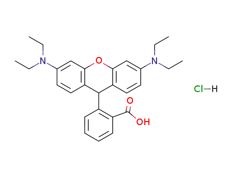 Molecular Structure of 69254-42-8 (Benzoic acid, 2-[3,6-bis(diethylamino)-9H-xanthen-9-yl]-,
monohydrochloride)