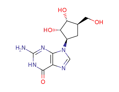 Molecular Structure of 111687-37-7 (2-amino-9-[(1'R,2'S,3'R,4'R)-2',3'-dihydroxy-4'-(hydroxymethyl)cyclopentyl]-1H-purin-6(9H)-one)