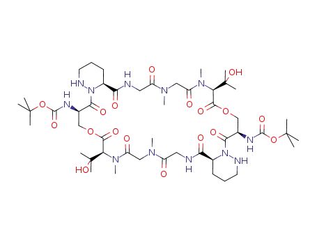 [23-<i>tert</i>-butoxycarbonylamino-7,27-bis-(1-hydroxy-1-methyl-ethyl)-8,11,28,31-tetramethyl-2,6,9,12,15,22,26,29,32,35-decaoxo-5,25-dioxa-1,8,11,14,20,21,28,31,34,40-decaaza-tricyclo[34.4.0.0<sup>16,21</sup>]tetracont-3-yl]-carbamic acid <i>tert</i>-butyl ester