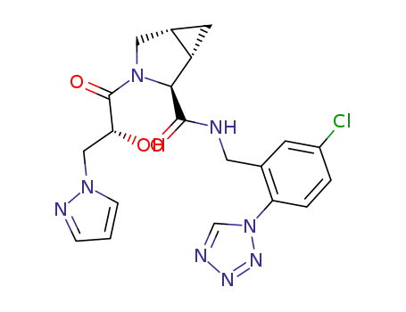 Molecular Structure of 1097134-11-6 ((1R,4S,5S)-N-[[5-chloro-2-(tetrazol-1-yl)phenyl]methyl]-3-[(2R)-2-hydroxy-3-pyrazol-1-ylpropanoyl]-3-azabicyclo[3.1.0]hexane-4-carboxamide)